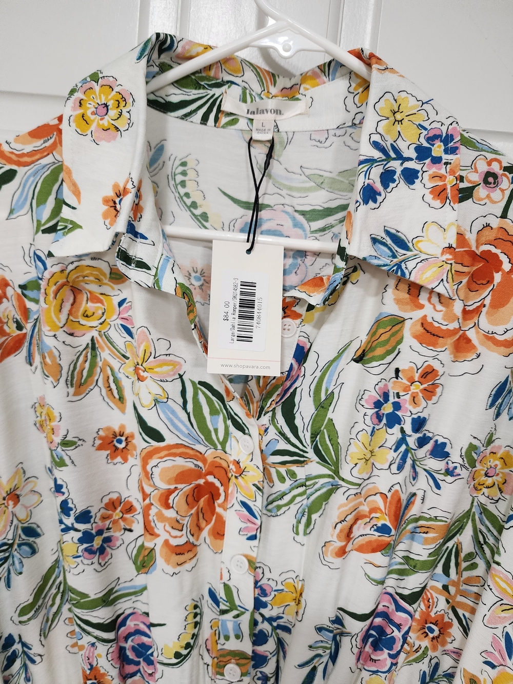 Cute Floral "Dahlia" Summer Button-Front Romper Shorts One Piece Ladies Size L. - Picture 4 of 10